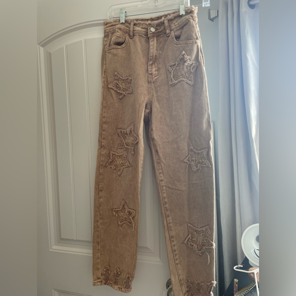 Brown High-Rise Star Girl Jeans